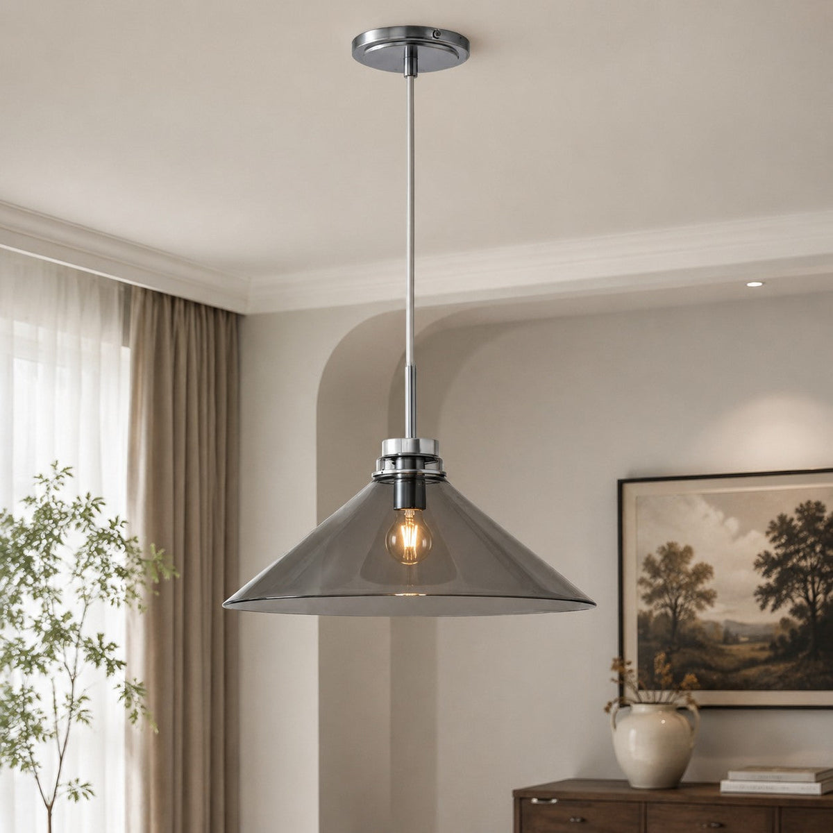 Modern Farmhouse  Cone Pendant Light – Dimmable Kitchen and Entryway Lighting