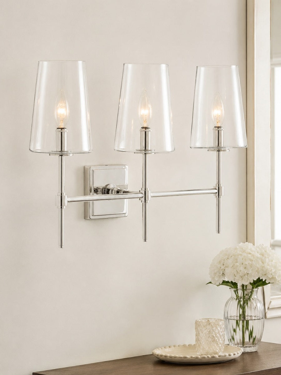 Clear Glass Sconce - Elegant Single To Triple Vanity Sconce