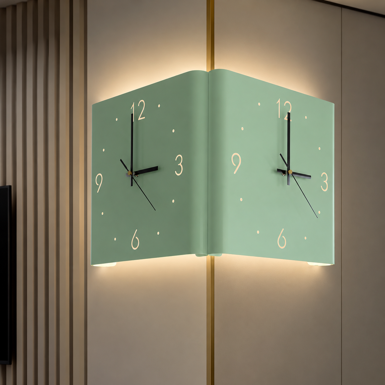 Wall Clock Lamp Modern Square Backlit Metal Light