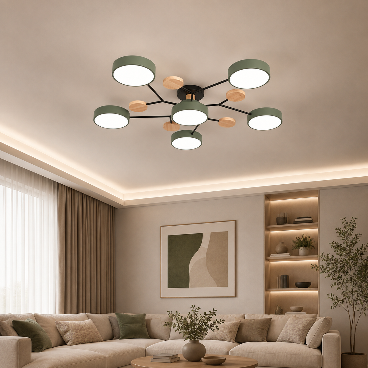 Contemporary Scandinavian Round Molecule Branch Design LED Semi-Flush Mount Ceiling Light For Living Room