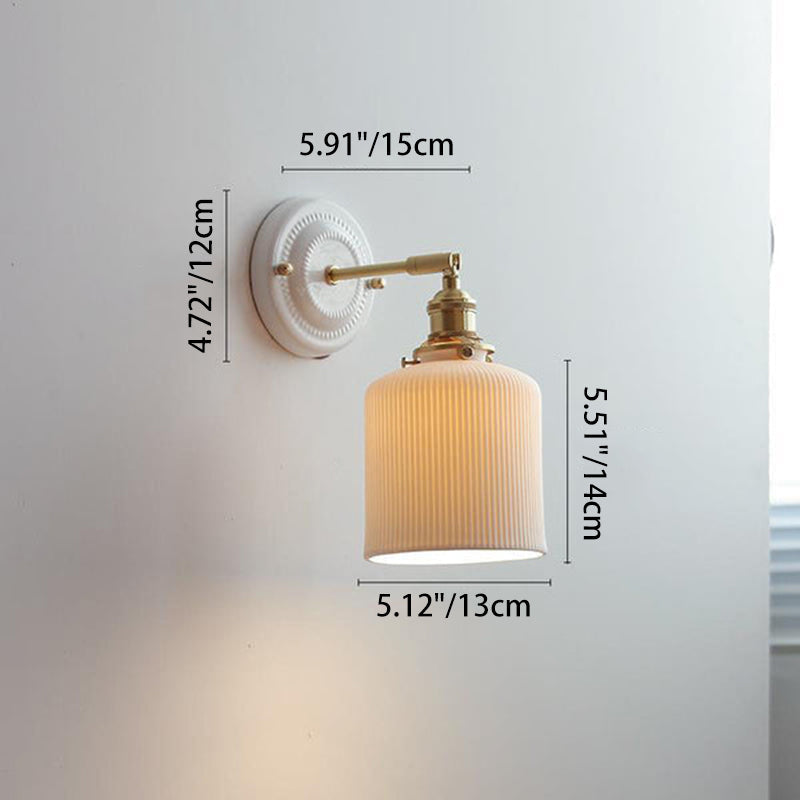 Traditional Vintage Round Ceramic Brass 1-Light Wall Sconce Lamp for Living Room