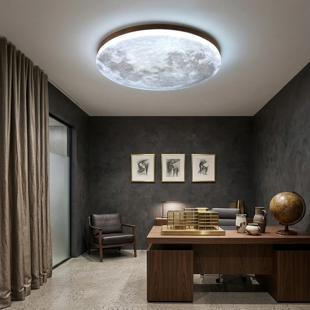 Modern Minimalist Moon Round Hardware PVC Acrylic LED Flush Mount Ceiling Light For Living Room