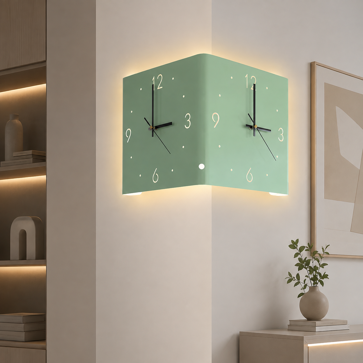 Wall Clock Lamp Modern Square Backlit Metal Light