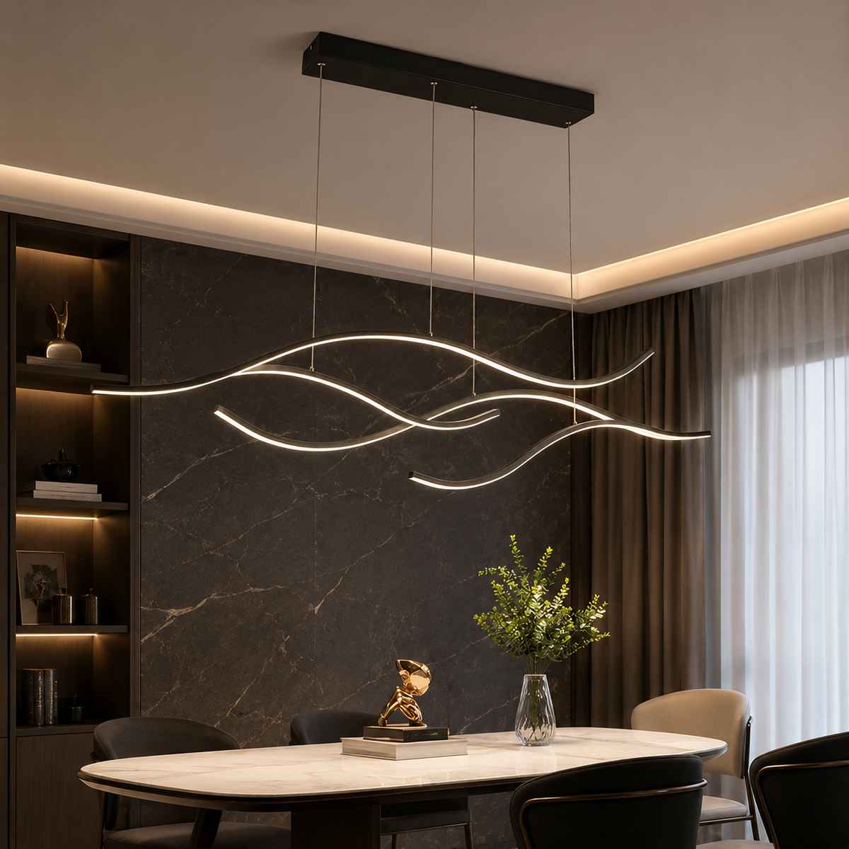 Curved LED Pendant Light Wavy LED Metal Ceiling Light