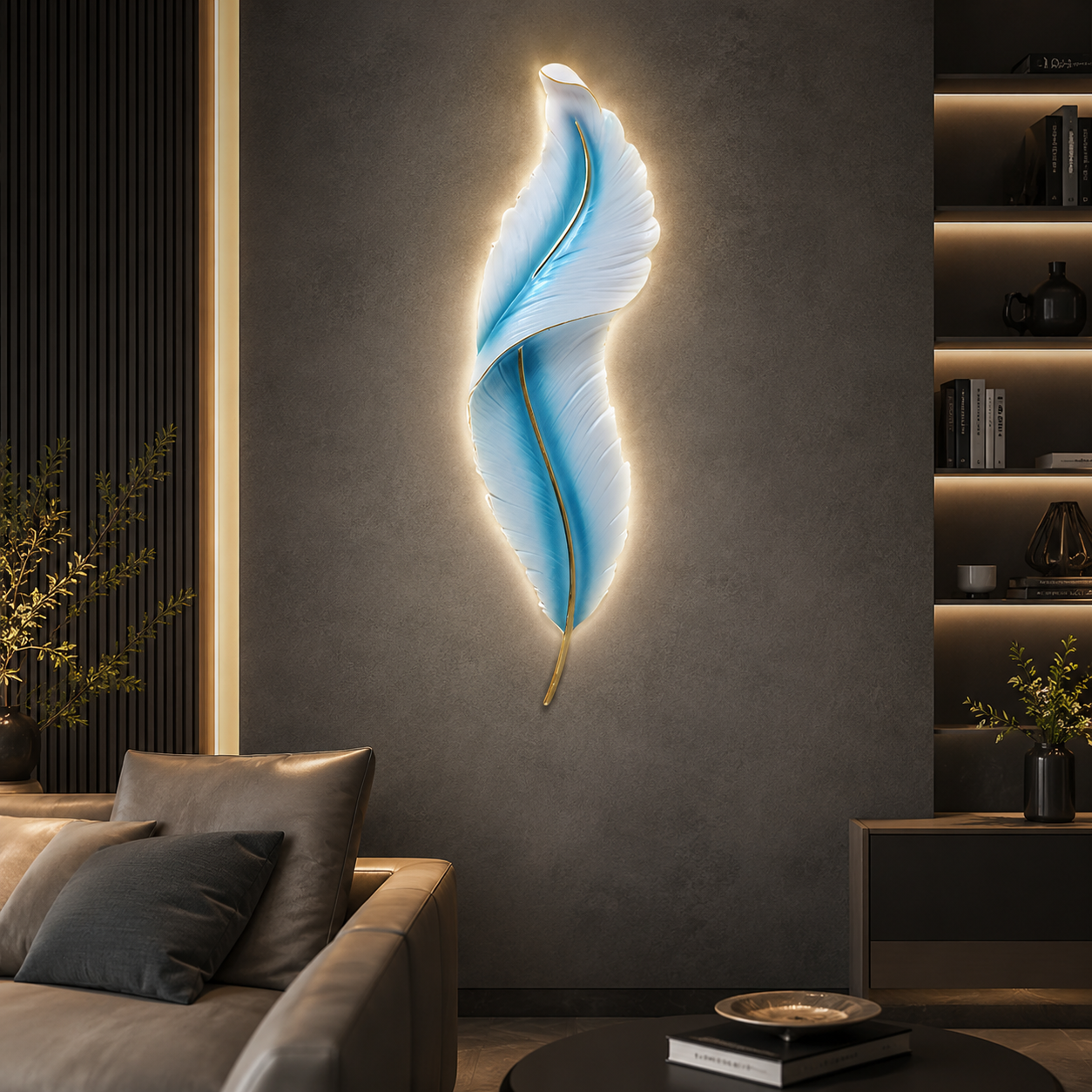 Feather Wall Light Modern Luxury LED White Resin Art Corridor Lamp
