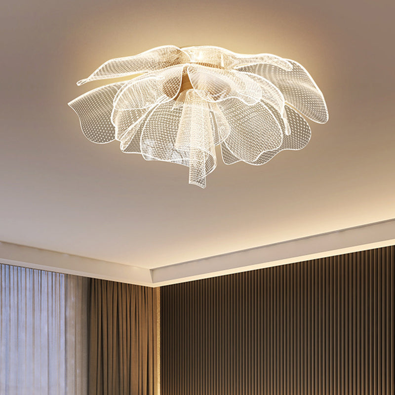 Modern Luxury Flower Petal Dome Iron Acrylic LED Flush Mount Ceiling Light For Bedroom
