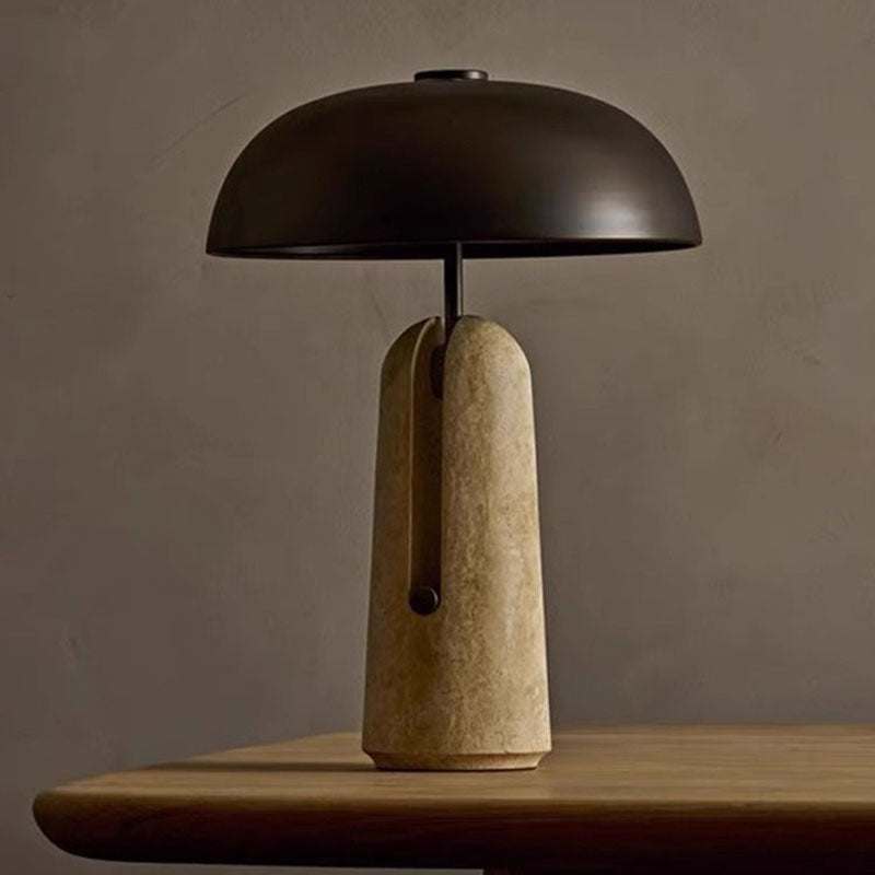 Traditional Japanese Iron Travertine Marble Mushroom 1-Light Table Lamp For Bedroom