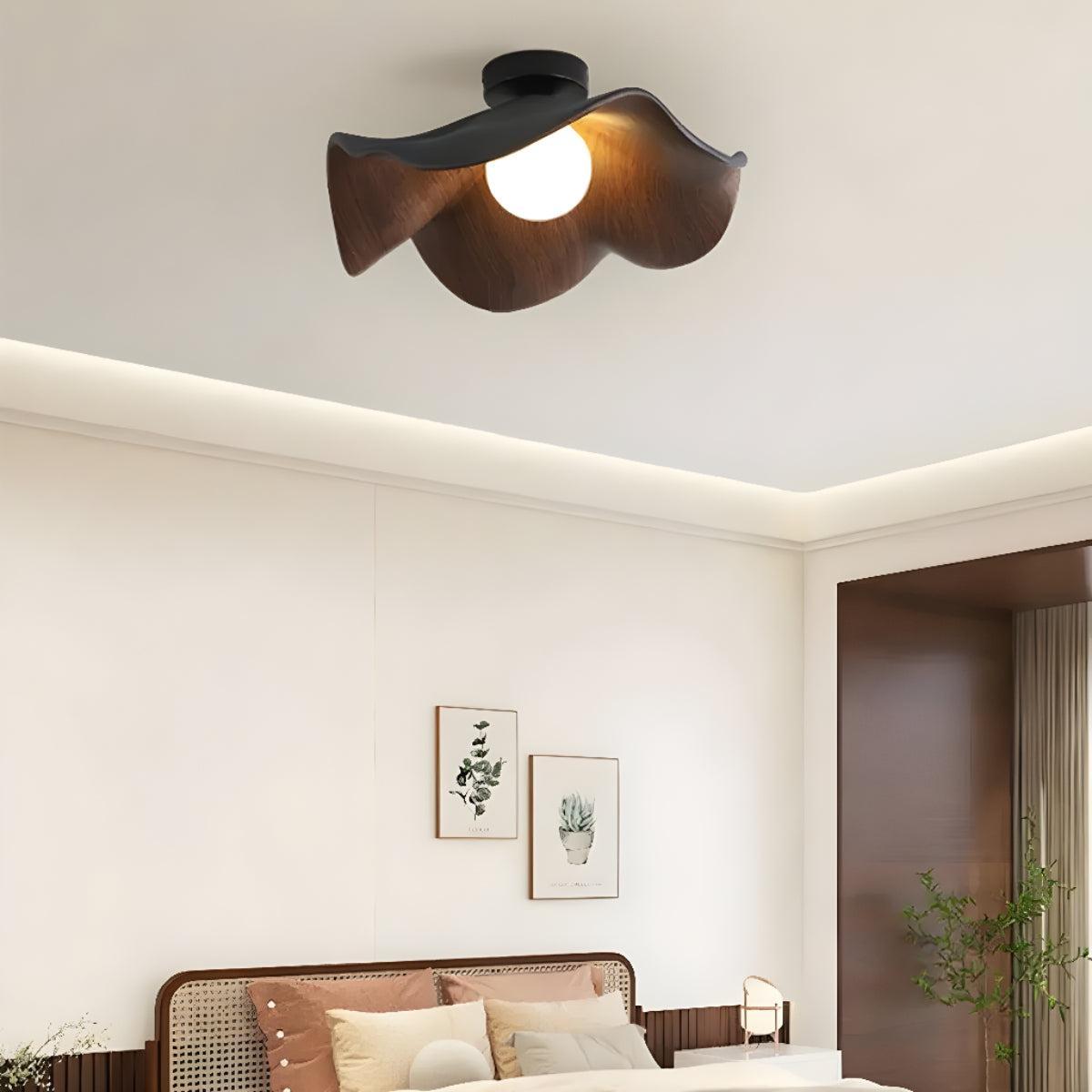 Ceiling Light Fixture With Wooden Mid Century Curved Design