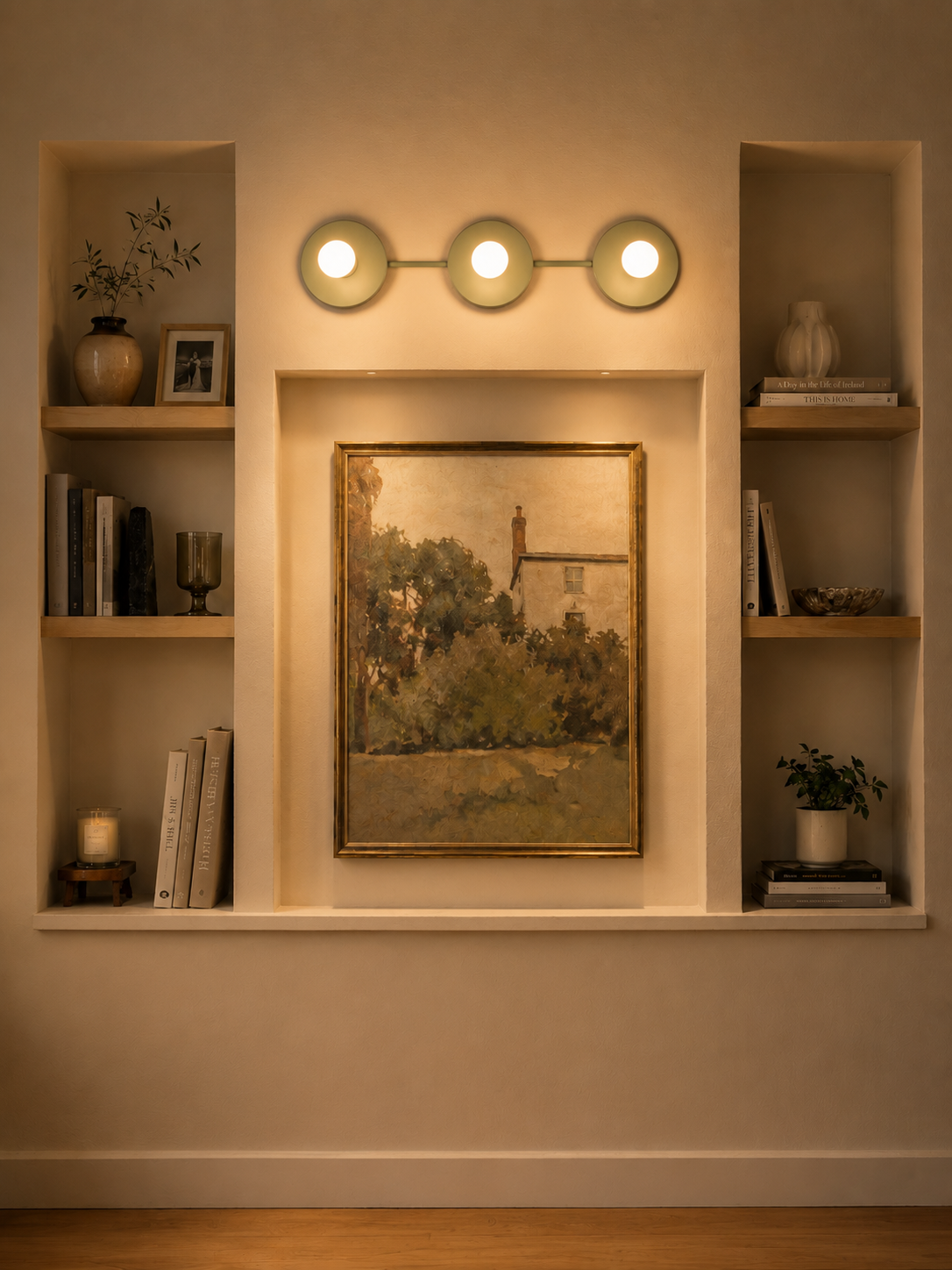 Minimal 3 Light Vanity Wall Sconce – Metal Round Disc Bathroom Mirror Light