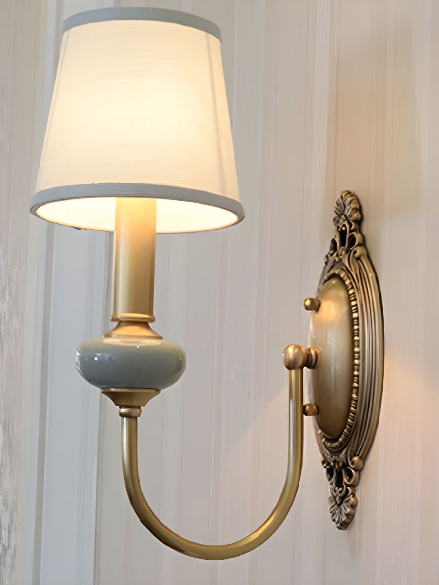 Classic Fabric Shade Sconce – Ceramic Wall Light for Hallway or Bedroom
