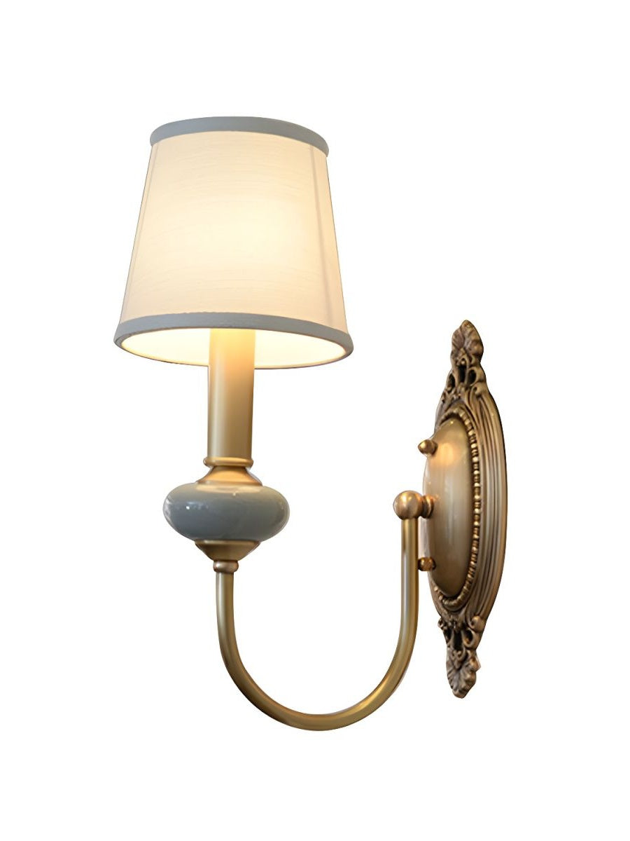 Classic Fabric Shade Sconce – Ceramic Wall Light for Hallway or Bedroom