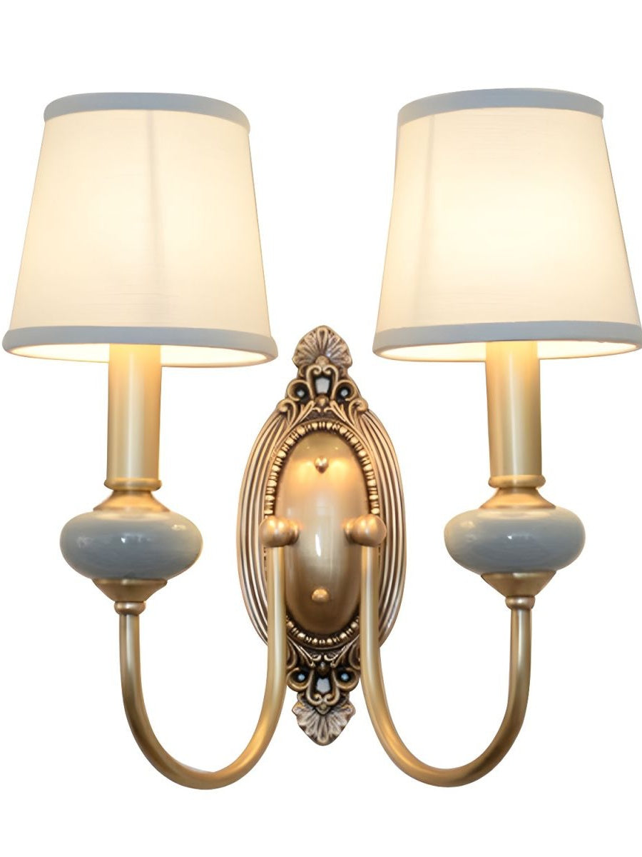 Classic Fabric Shade Sconce – Ceramic Wall Light for Hallway or Bedroom