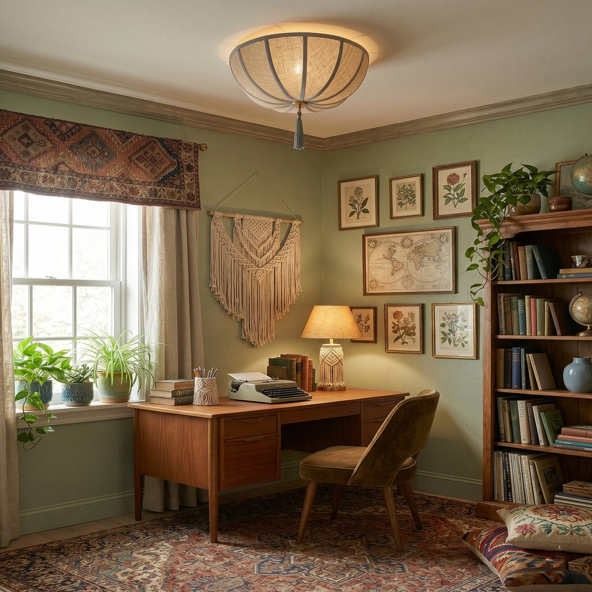 Modern Vintage Decorative Tassel Fabric Flush Ceiling Light
