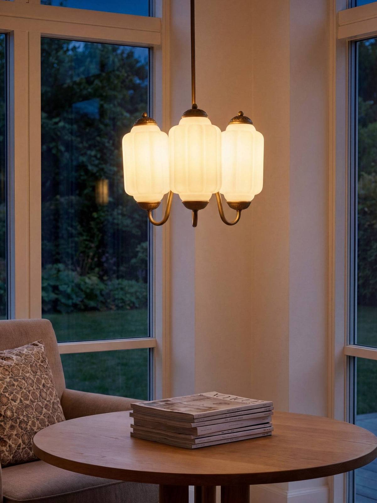 Milk Glass Chandelier in a Vintage Style Finish