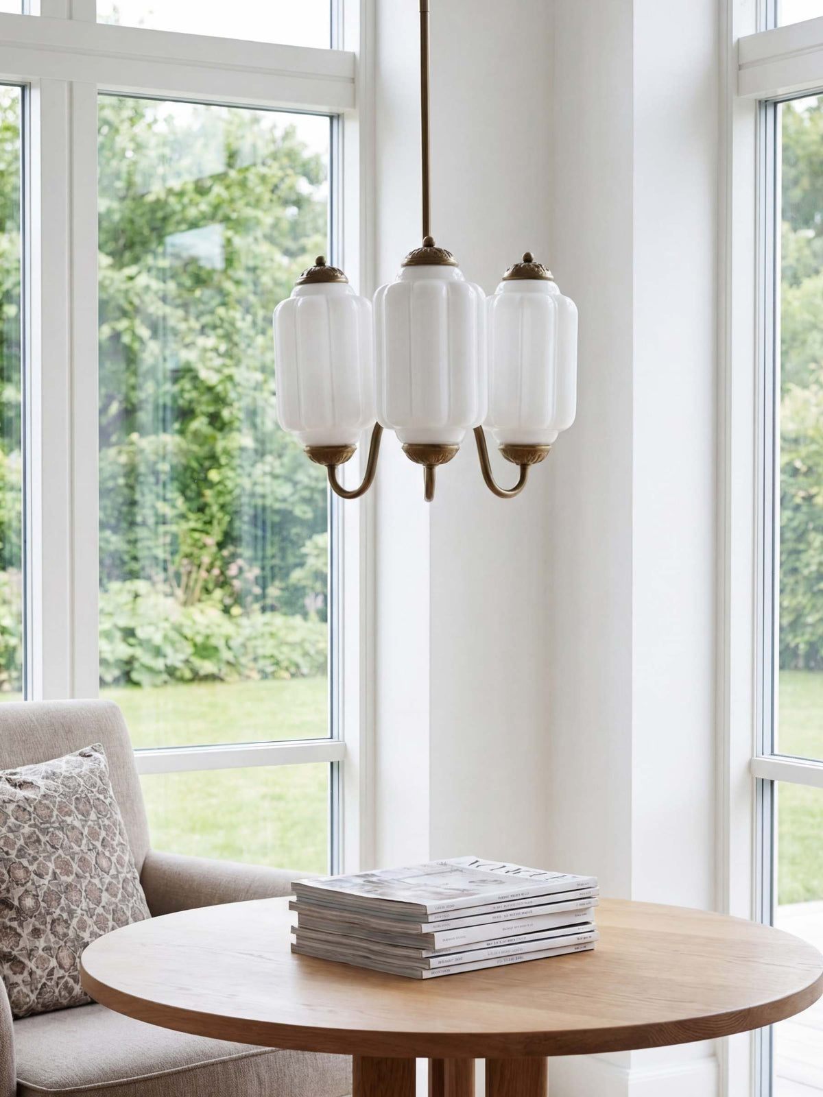 Milk Glass Chandelier in a Vintage Style Finish