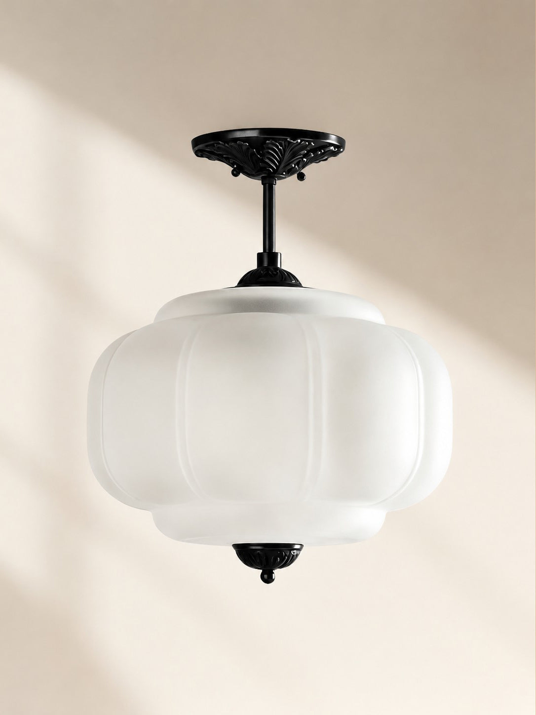 Scallop Vintage Milk Glass Semi Flush Mount Pendant Light