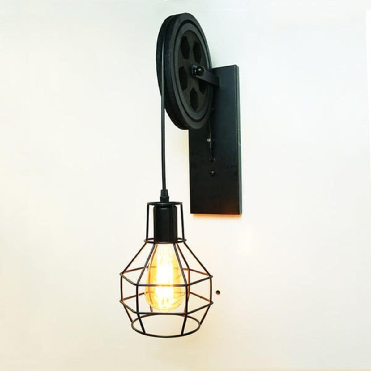 Industrial Retro Wall Sconce Lighting with Pulley Design