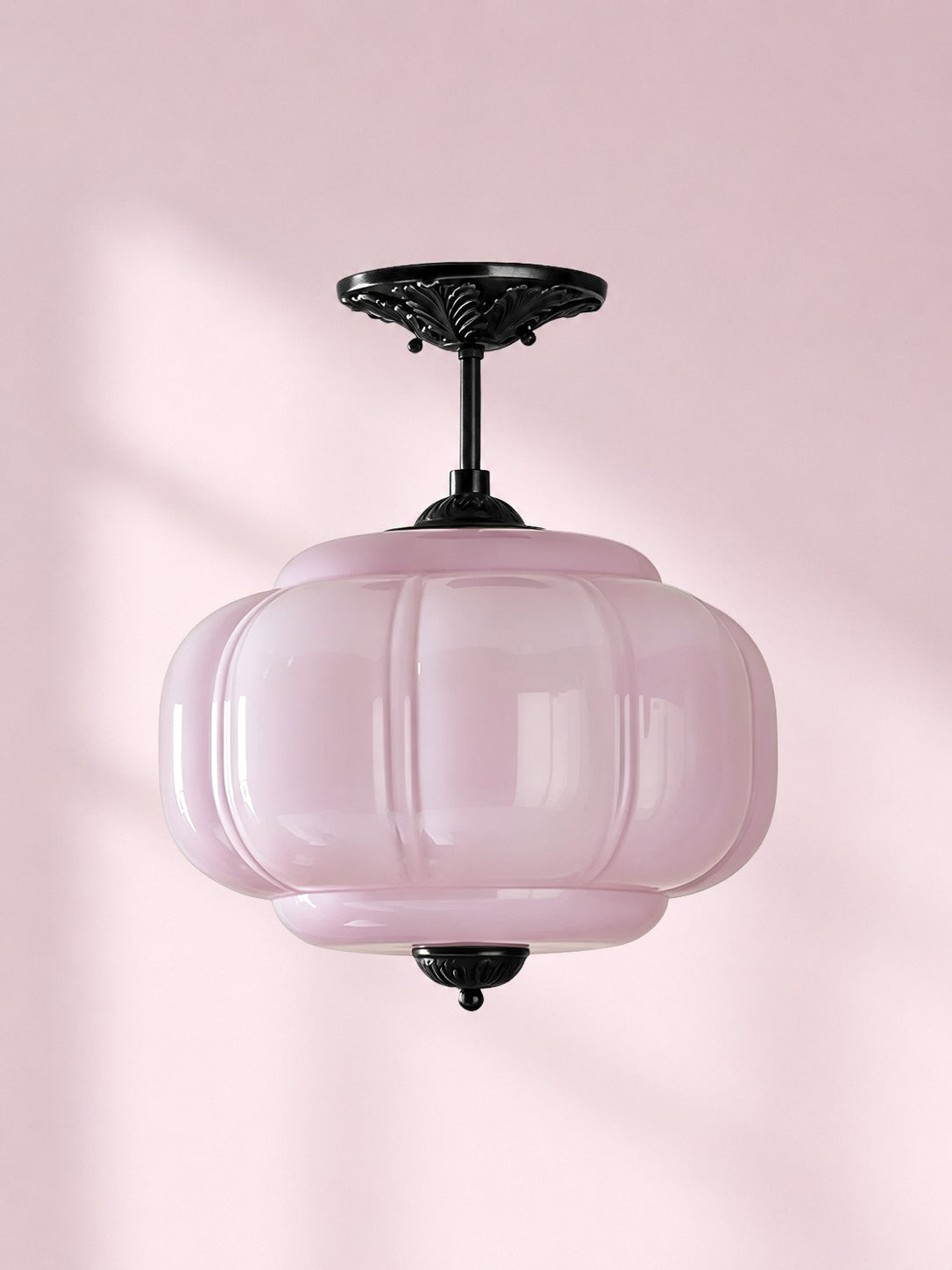 Scallop Vintage Milk Glass Semi Flush Mount Pendant Light