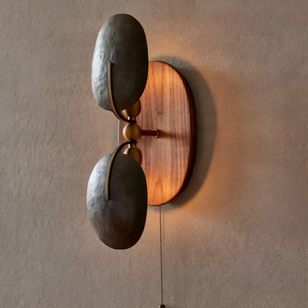 Metal and Walnut Wall Sconce Lighting With Pull Chain Switch