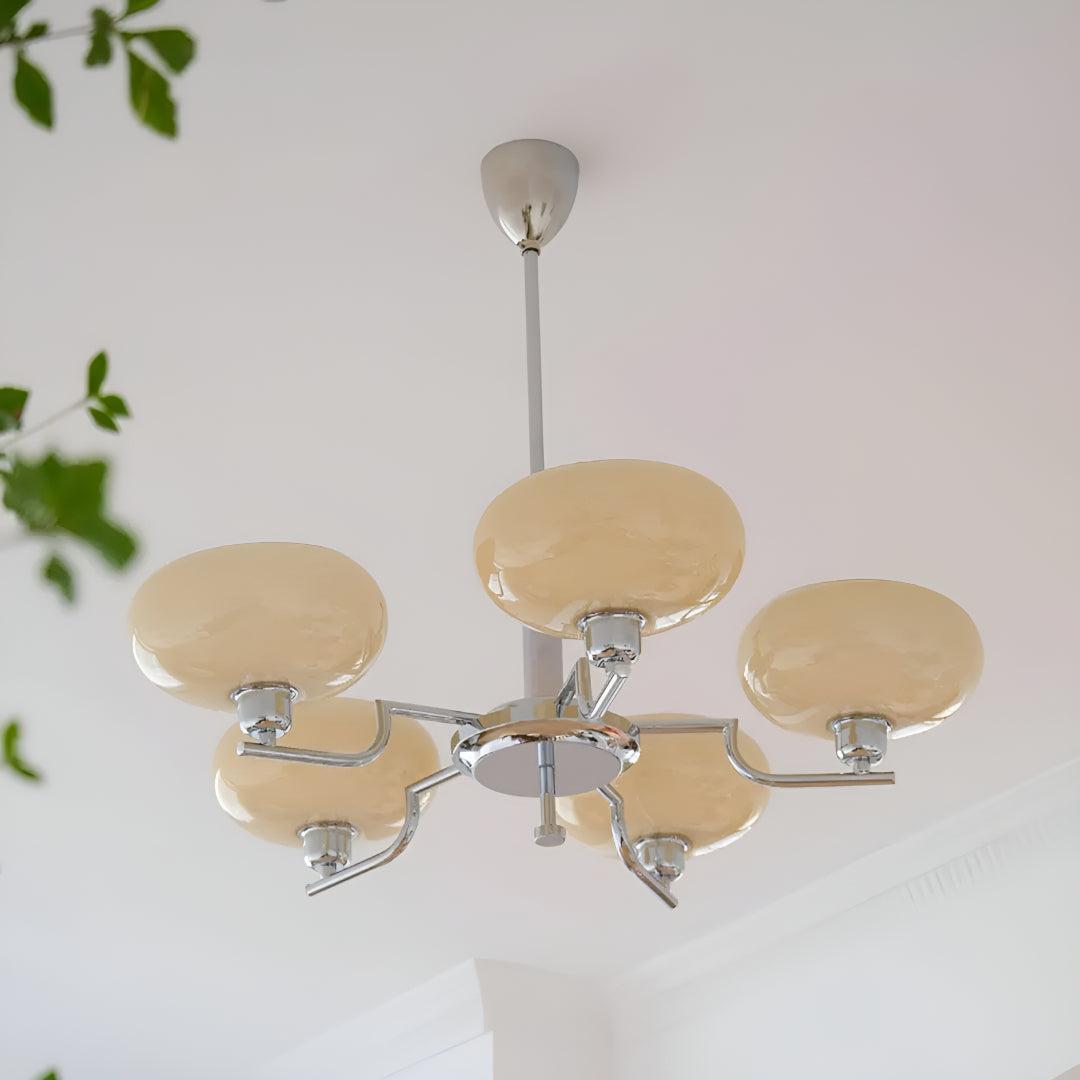 Mid Century Chandelier Light Fixture With Glass Shades