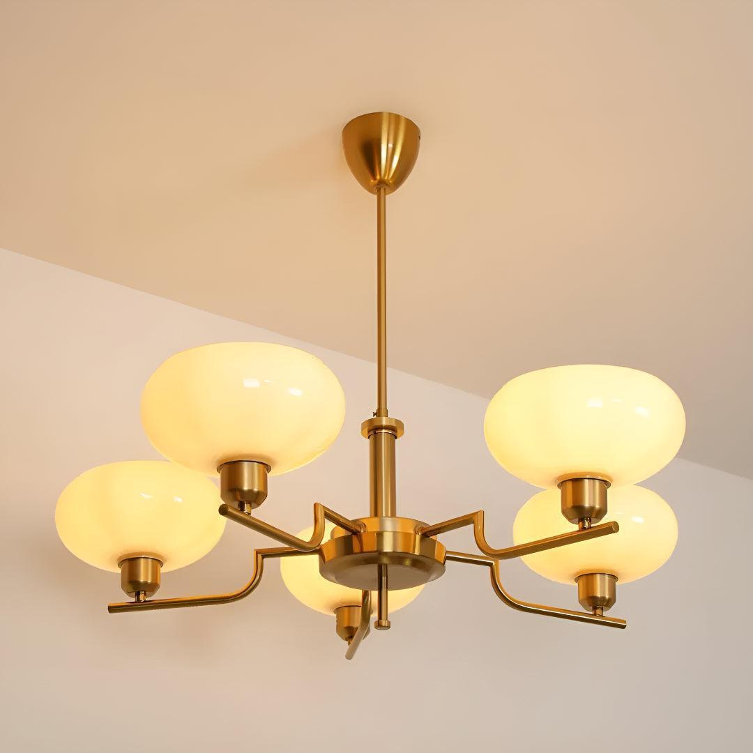 Mid Century Chandelier Light Fixture With Glass Shades