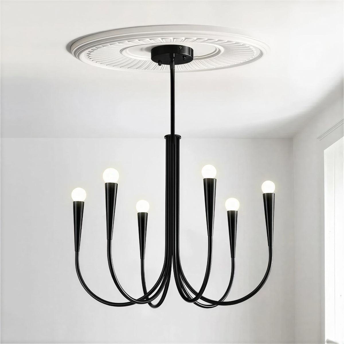 Modern Chandelier Light With Sculpted Curved Swoop Arm Design