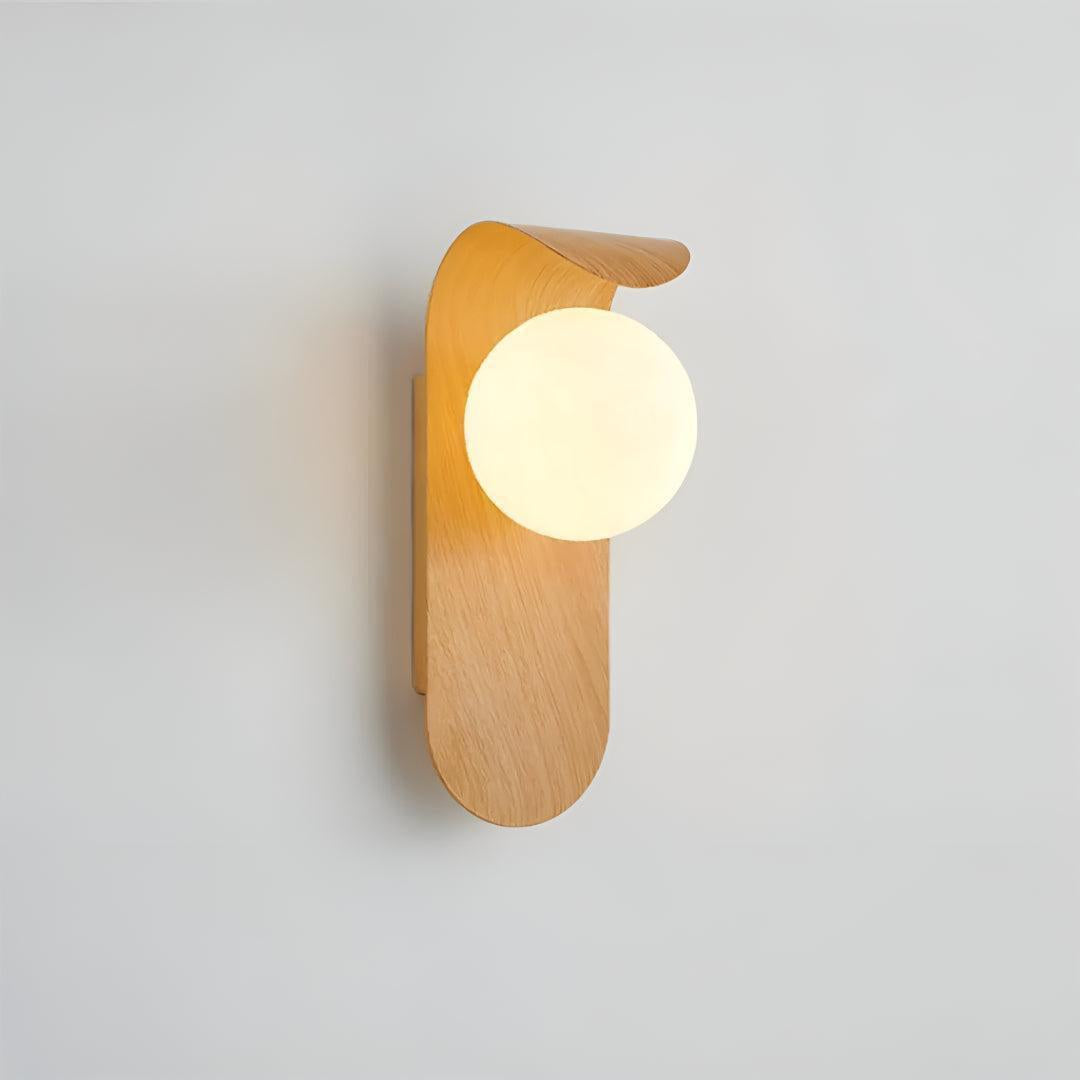 Modern Curved Wooden Wall Sconce Light With Frosted Globe