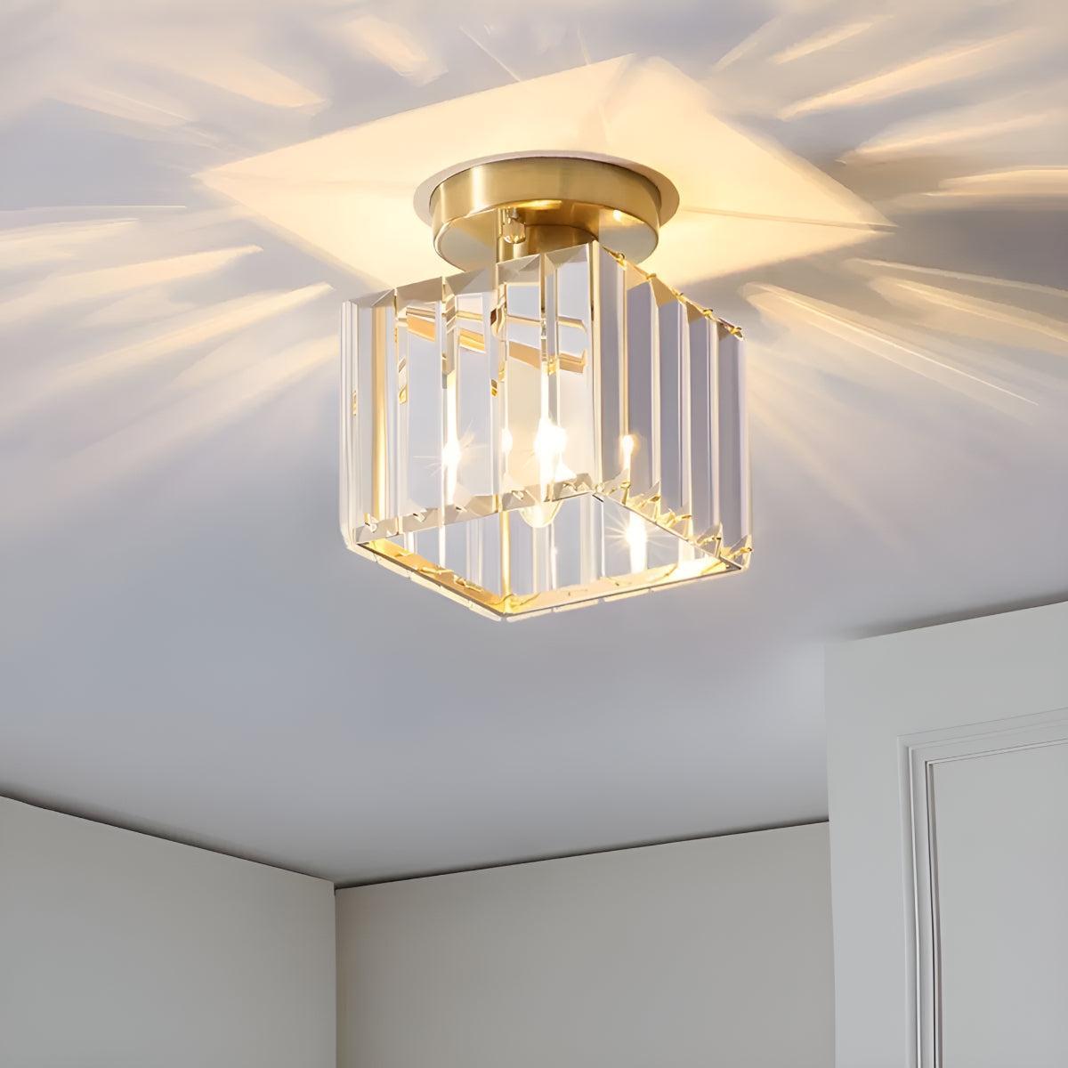 Modern Semi Flush Mount Ceiling Light With Striped Clear Glass Shade