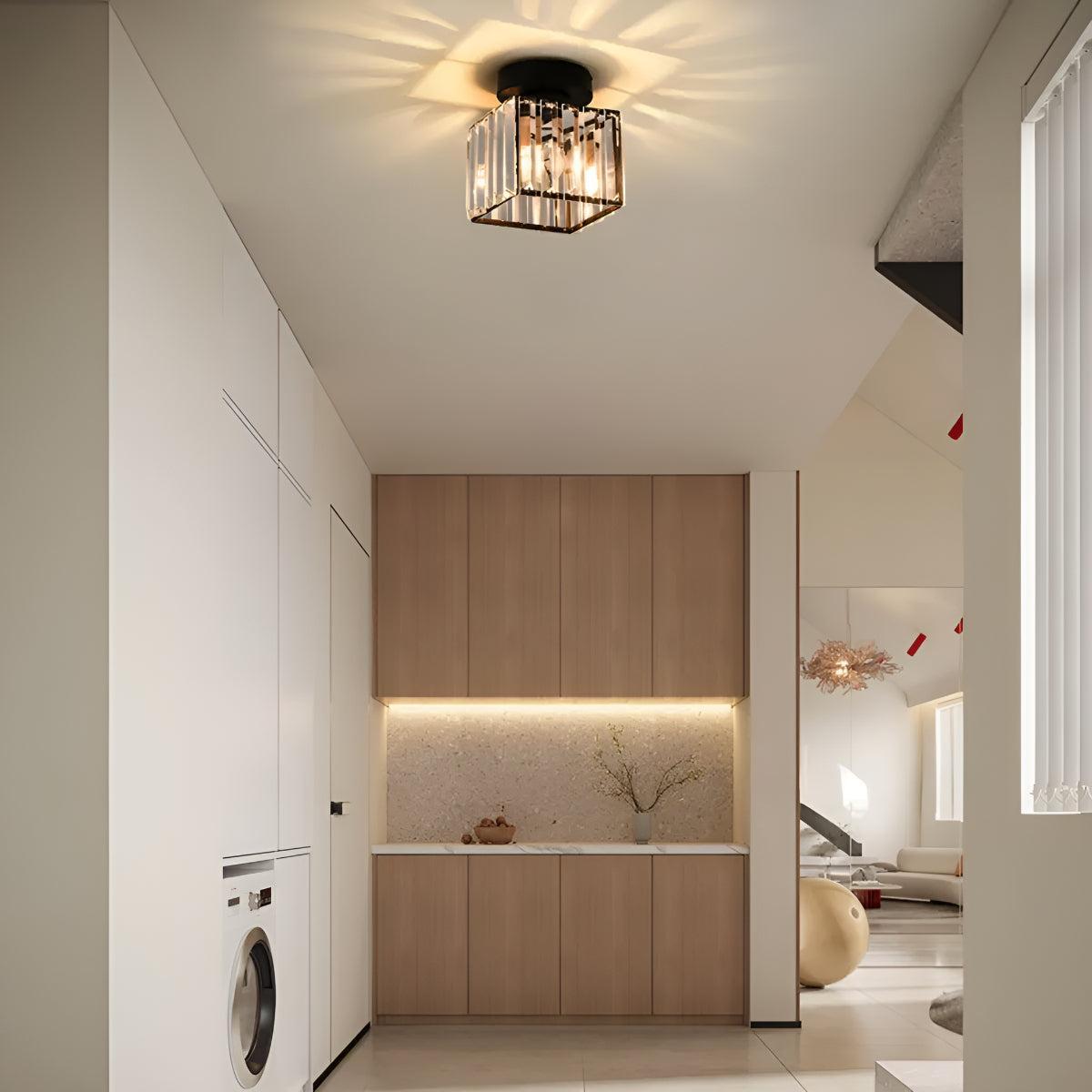Modern Semi Flush Mount Ceiling Light With Striped Clear Glass Shade