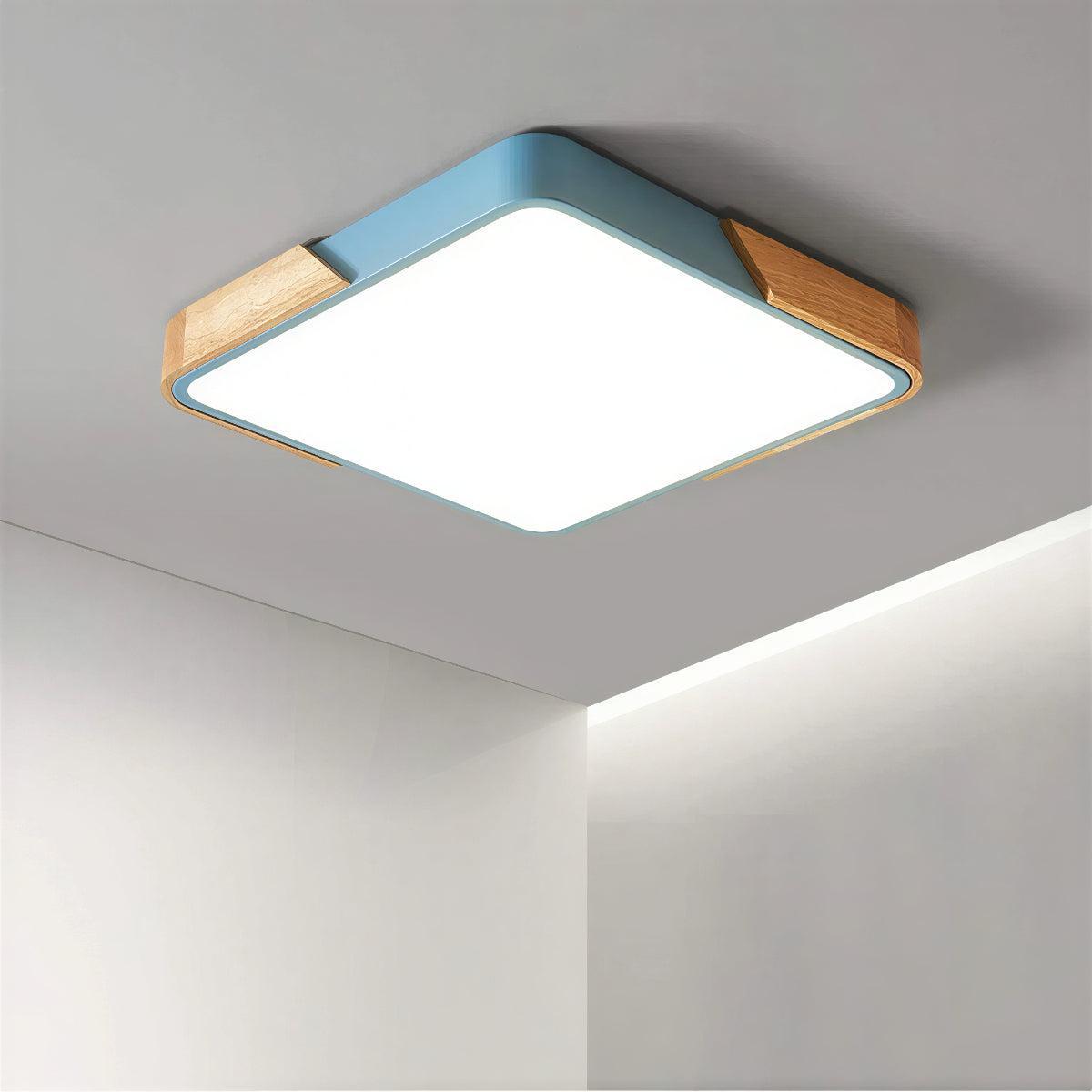 Modern Square Flush Mount Ceiling Light with Wooden Trim