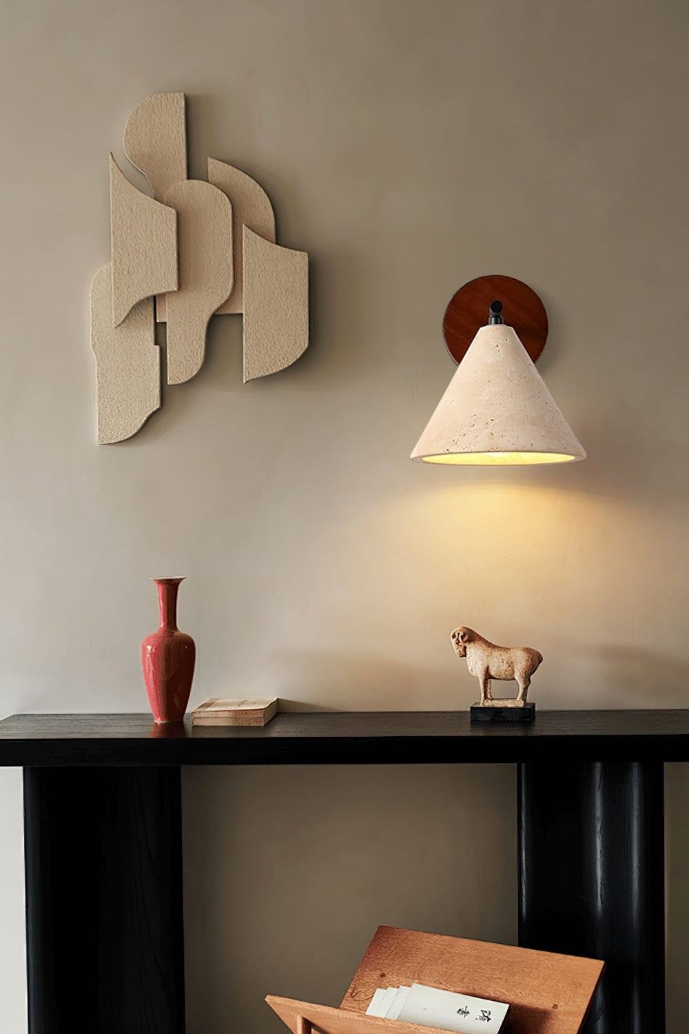 Modern Tapered Travertine Wall Sconce - Minimalist Accent Lighting for Bedroom
