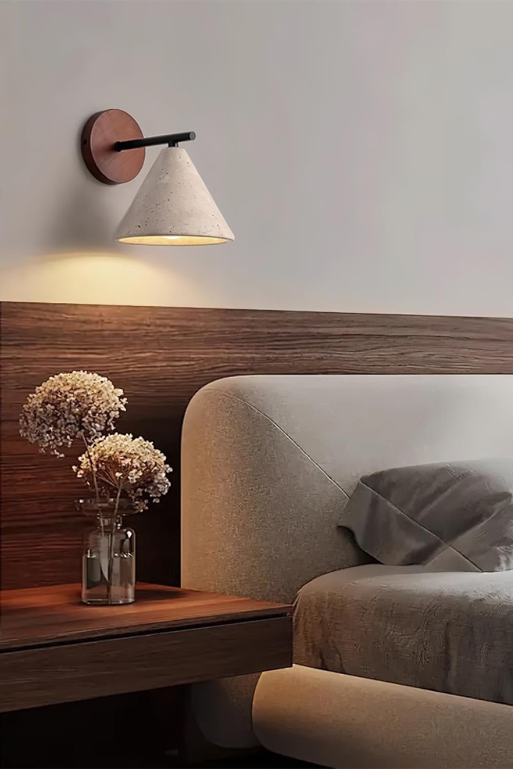 Modern Tapered Travertine Wall Sconce - Minimalist Accent Lighting for Bedroom