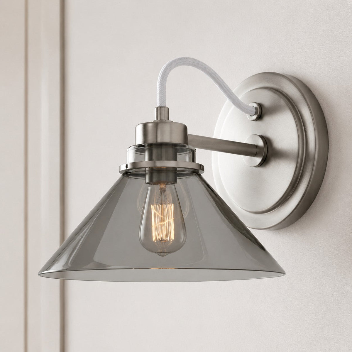 Curved Arm Globe Wall Sconce – Modern Industrial Wall Lamp for Bathroom, Bedroom, and Hallway