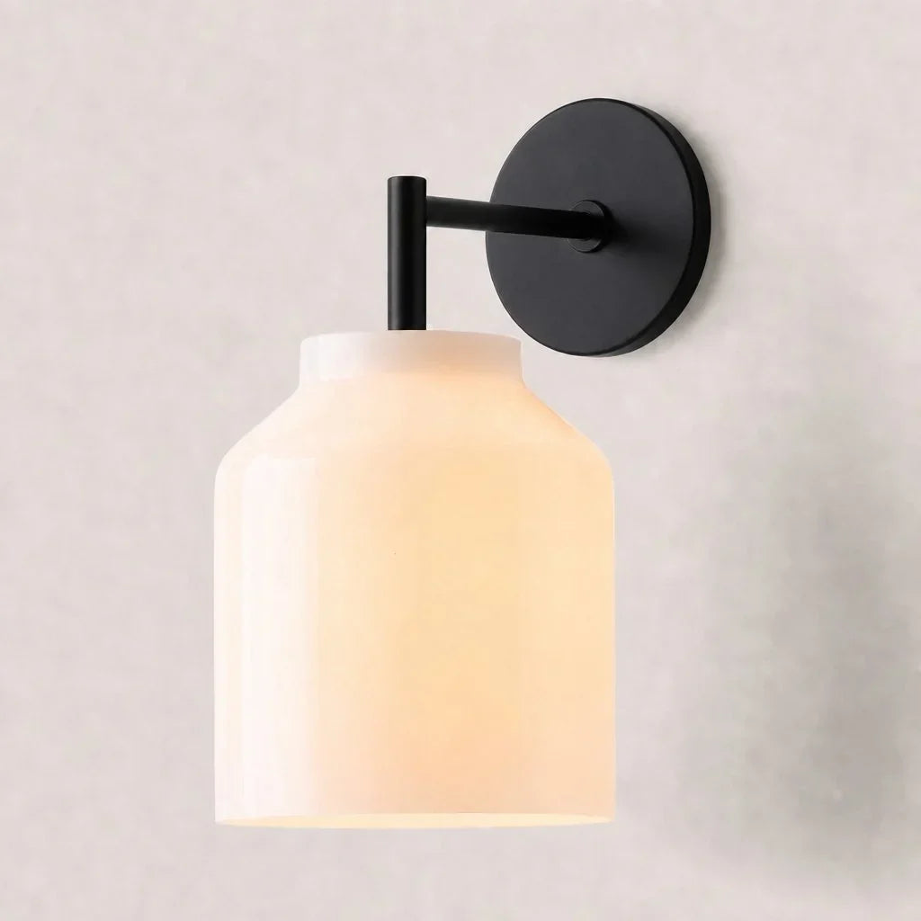 Minimal Wall Sconce – Vintage Milk Glass Sconce and Metal Accent