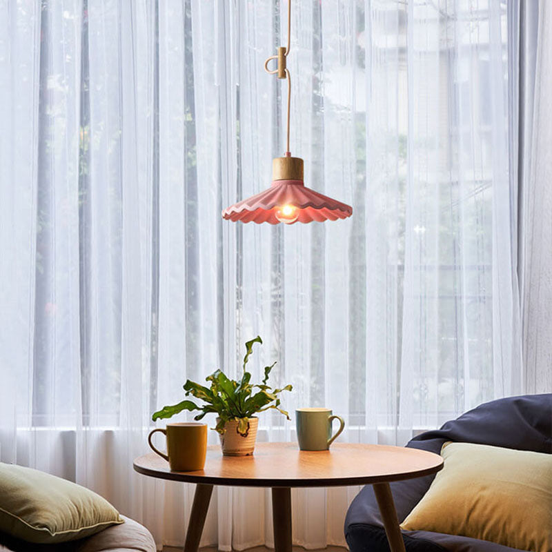 Modern Macaron Cement Scalloped Shade 1-Light Pendant Light for Living Room