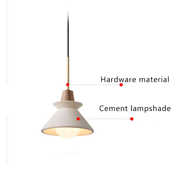 Modern Minimalist White Cement Iron Wood 1-Light Tapered Pendant Light For Dining Room