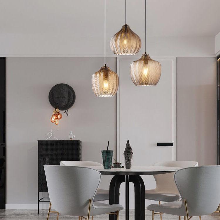 Nordic Textured Wavy Glass 1-Light Barrel Pendant Light