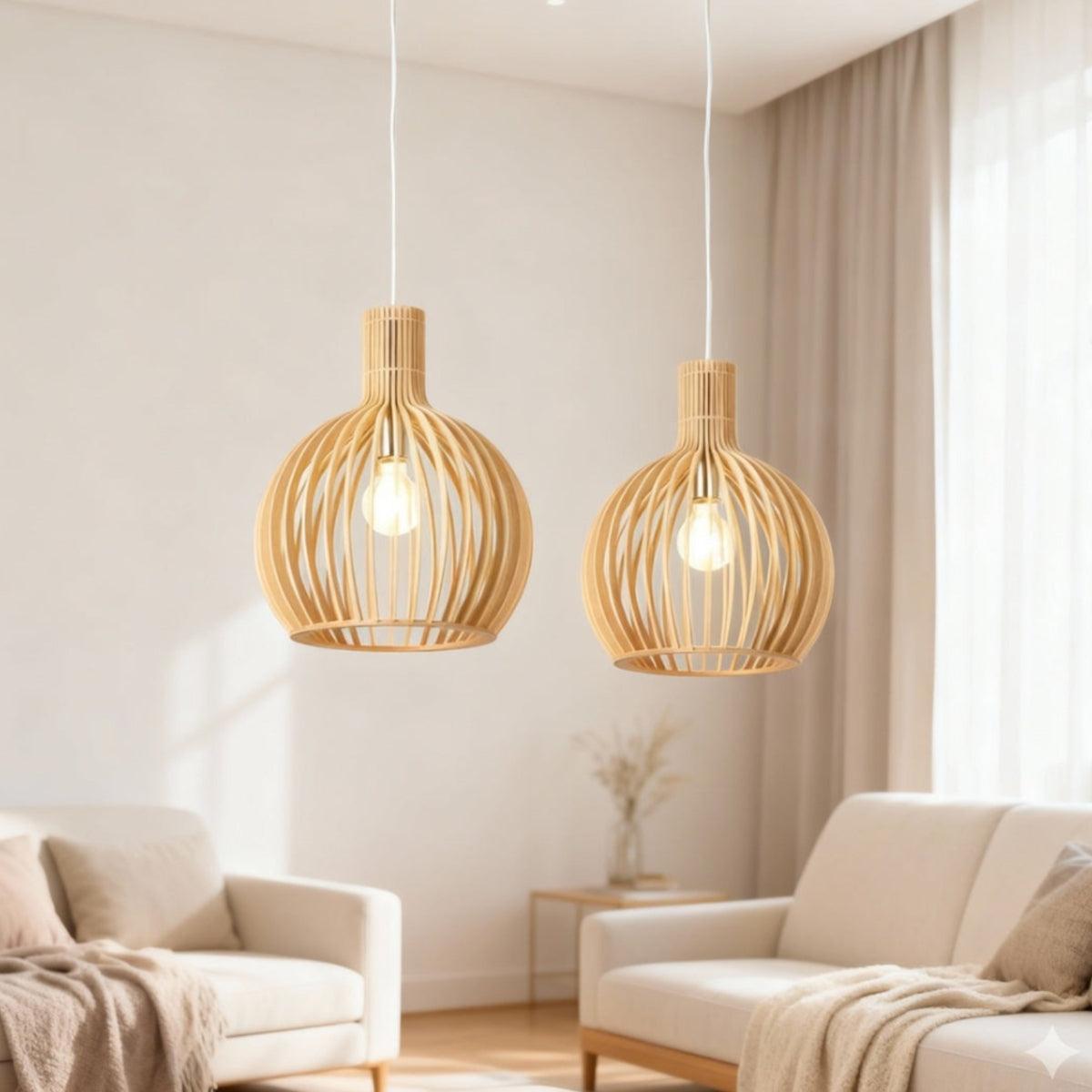 Open Cage Japandi Pendant Light Fixture For Living Rooms, Dining Rooms, Kitchens, & Bedrooms