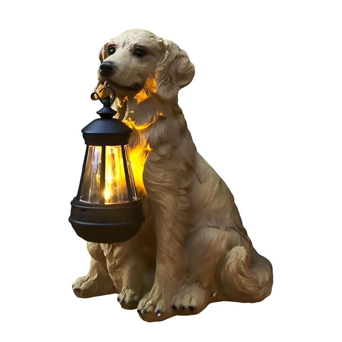 Outdoor Dog Statue Solar Garden Light with Lantern