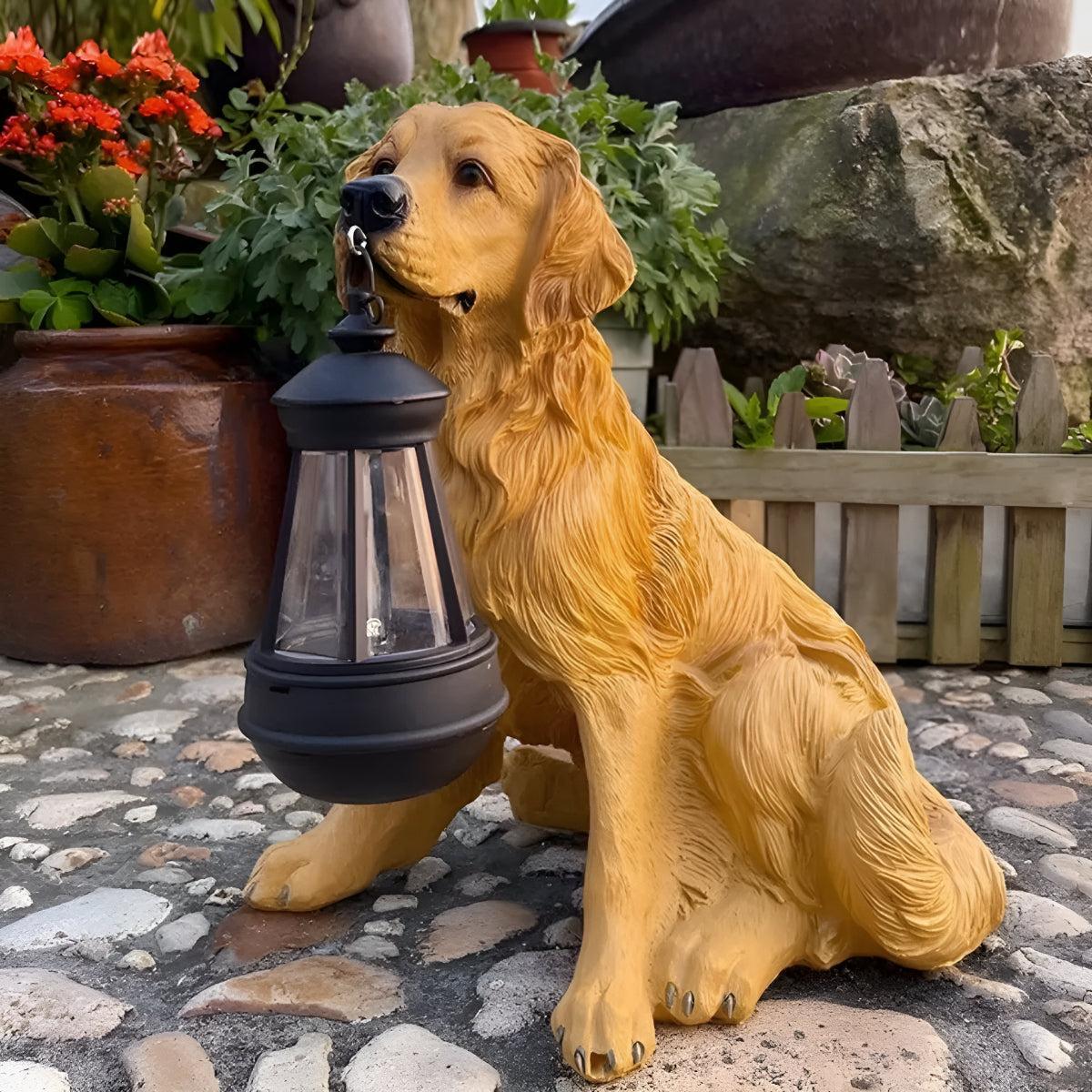 Outdoor Dog Statue Solar Garden Light with Lantern