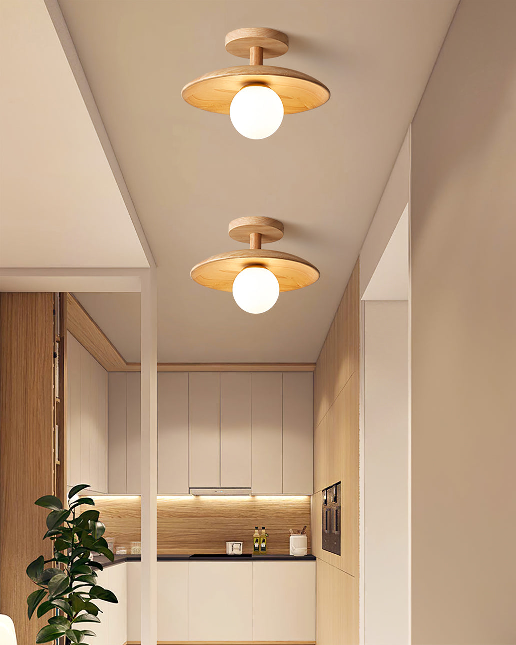 Natural Ash Wood Ceiling Light