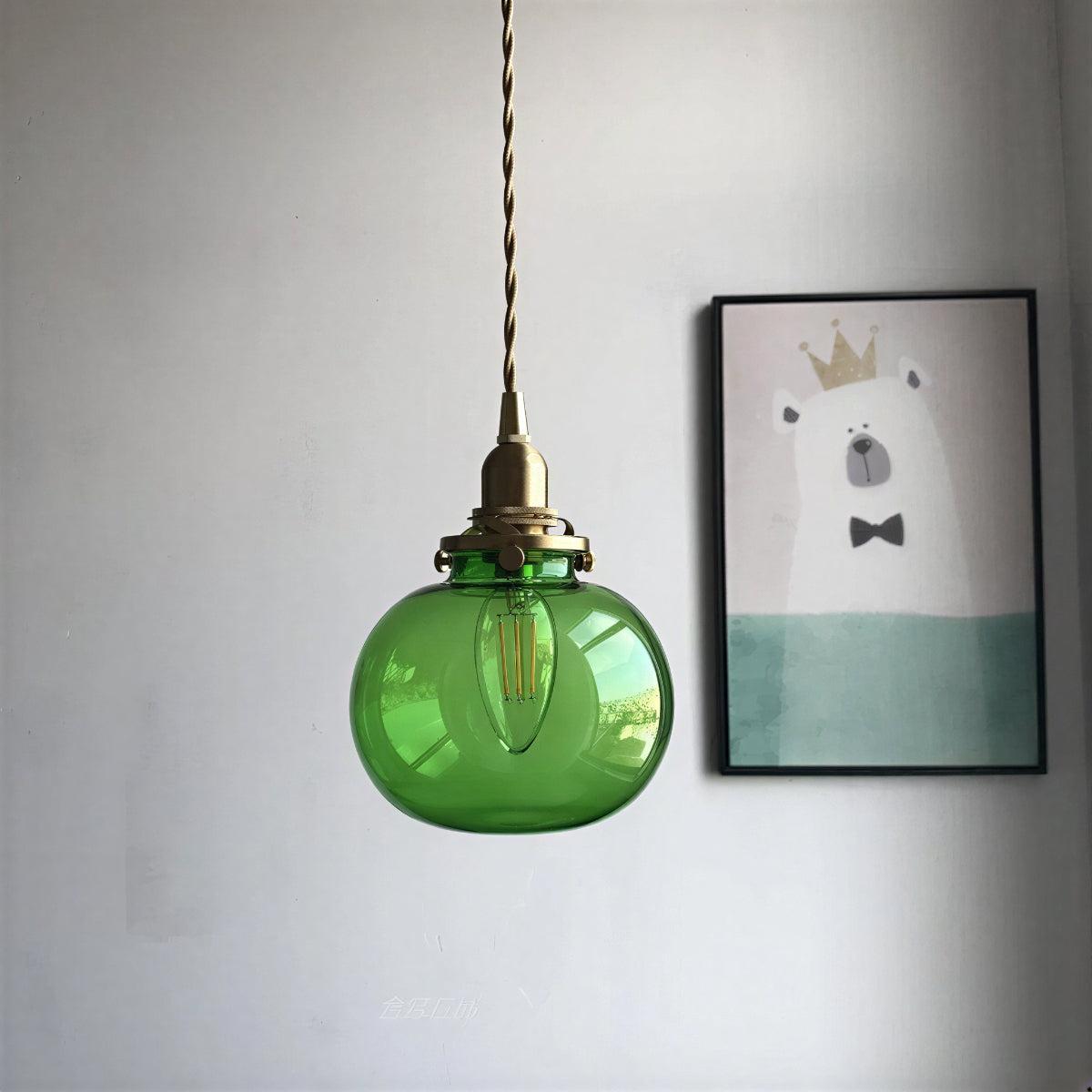 Retro Glass Globe Pendant Light with Brass Fitting