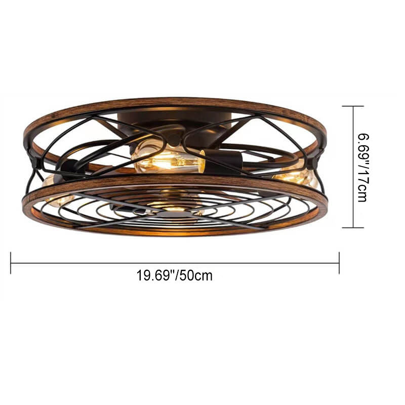 Contemporary Nordic Industrial Wrought Iron Cylinder 4-Light Flush Mount Ceiling Invisible Fan Light For Living Room
