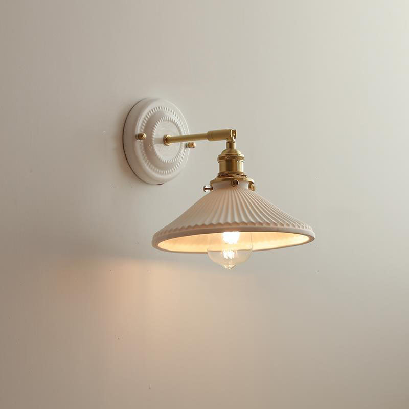 Traditional Vintage Round Ceramic Brass 1-Light Wall Sconce Lamp for Living Room