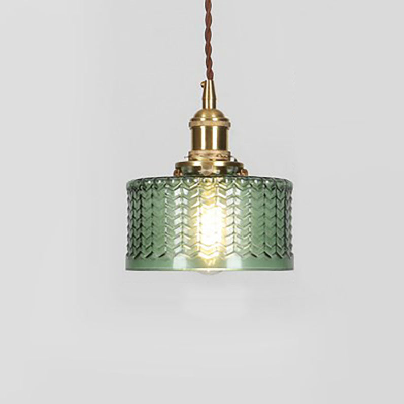 Traditional Japanese Brass Glass Round Jar 1-Light Pendant Light For Living Room