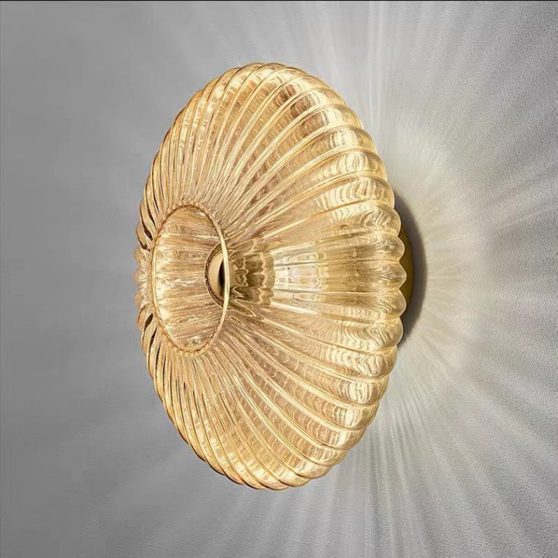 Contemporary Nordic Iron Striped Glass Round Disc 1-Light Wall Sconce Lamp for Living Room