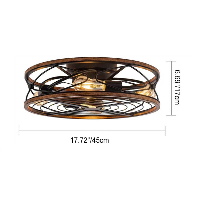 Contemporary Nordic Industrial Wrought Iron Cylinder 4-Light Flush Mount Ceiling Invisible Fan Light For Living Room