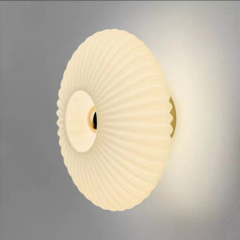 Contemporary Nordic Iron Striped Glass Round Disc 1-Light Wall Sconce Lamp for Living Room