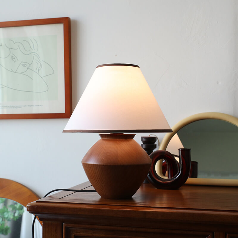 Japanese Wabi-sabi Vintage Solid Wood Fabric 1-Light Table Lamp