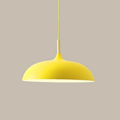 Modern Minimalist Metal Wooden Top 1-Light Dome Pendant Light For Dining Room & Living Room